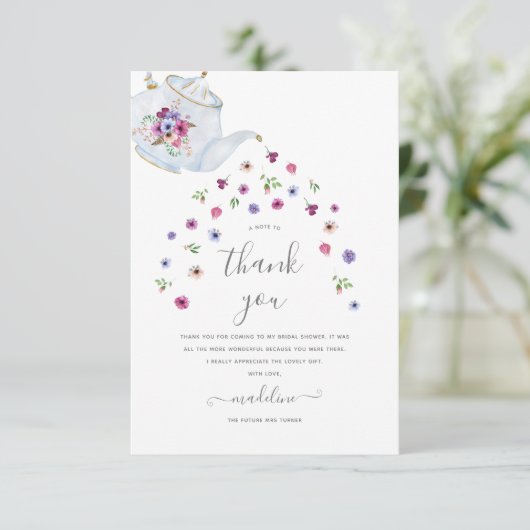 Teekanne floral Bridal Tee Party Danke Karte (Stehend Vorderseite)