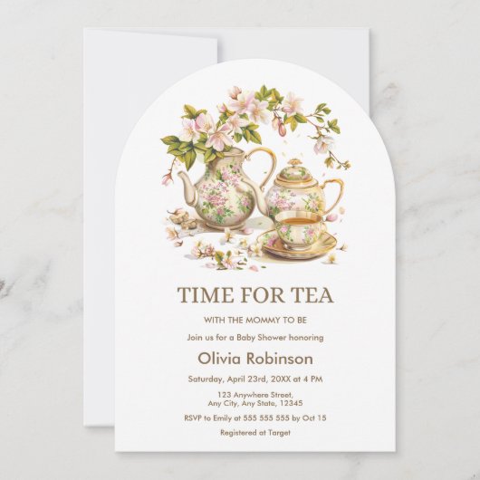 Teekanne "Floral Time for Tea Baby Show" Einladung (Vorderseite)