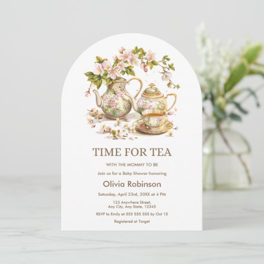 Teekanne "Floral Time for Tea Baby Show" Einladung (Stehend Vorderseite)