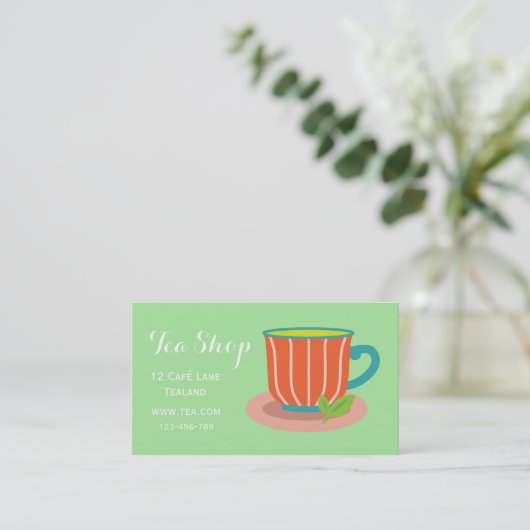 Teekanne für Tee im Retro-Café Visitenkarte (Stehend Vorderseite)