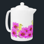 Teekanne : Gelbe Kanaren innerhalb rosa Tischtümer<br><div class="desc">Zeichnen : Gelbe Kanaren innerhalb von rosa Daisies</div>