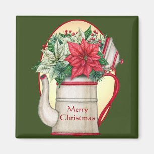 Teekanne in altmodischer Form mit Poinsettias Weih Magnet