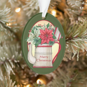 Teekanne in altmodischer Form mit Poinsettias Weih Ornament