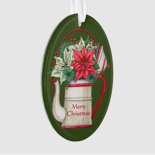 Teekanne in altmodischer Form mit Poinsettias Weih Ornament (Vorderseite)