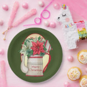 Teekanne in altmodischer Form mit Poinsettias Weih Pappteller (Party)