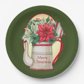 Teekanne in altmodischer Form mit Poinsettias Weih Pappteller (Vorderseite)
