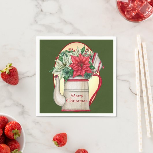 Teekanne in altmodischer Form mit Poinsettias Weih Serviette (Beispiel)