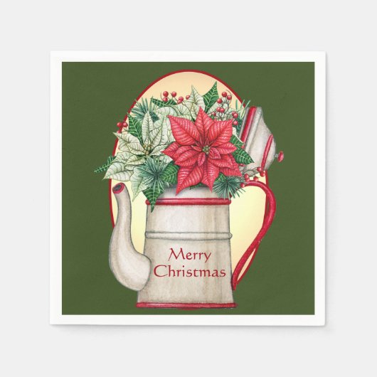 Teekanne in altmodischer Form mit Poinsettias Weih Serviette (Vorderseite)
