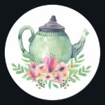 Teekanne in Aquarell Runder Aufkleber<br><div class="desc">Bitte suchen Sie nach den passenden Artikeln im Shop!</div>