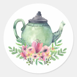 Teekanne in Aquarell Runder Aufkleber
