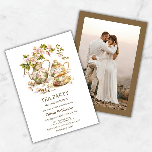 Teekanne mit floraler Wirkung Tee Party Foto Braut Einladung