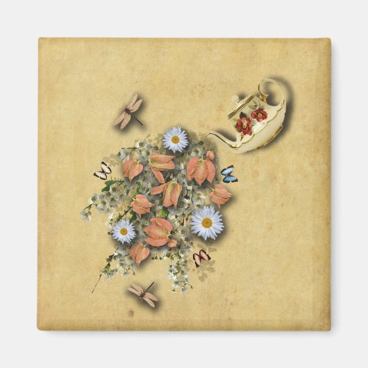 Teekanne mit Frühlingsdingen Magnet (Vorne)