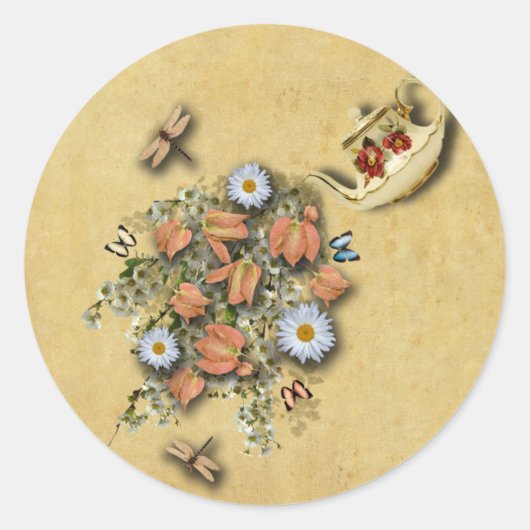 Teekanne mit Frühlingserzeugnissen - Aufkleber (Vorderseite)