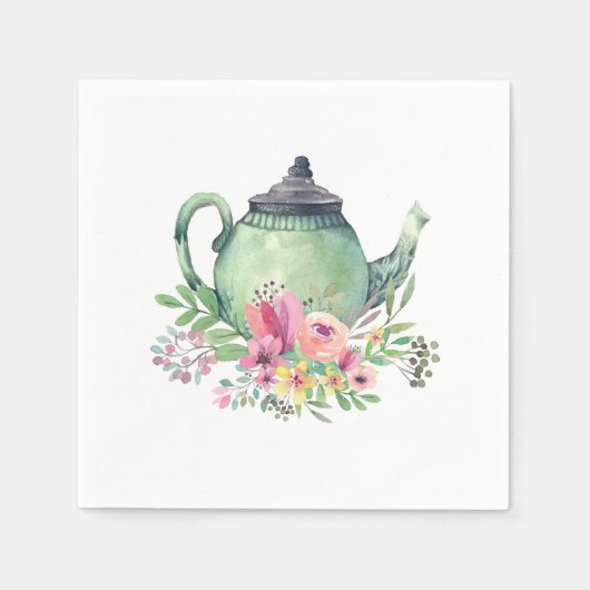 Teekanne mit grüner Wasserfarbe und Blumenkohl Serviette (Vorderseite)