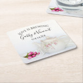 Teekanne mit rosa Rosen Hochzeitsfeier Liebe Braut Rechteckiger Pappuntersetzer (angewinkelt)
