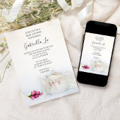 Teekanne mit rosa Rosen Kinderdusche Einladung