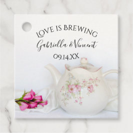 Teekanne mit rosa Rosen Liebe Brauen Hochzeit Geschenkanhänger