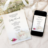 Teekanne mit rosa Rosen Tee Party Probe Abendessen Einladung