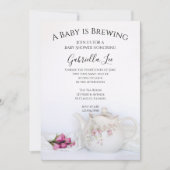 Teekanne mit rosa Roses Baby Brauen Dusche Einladung (Vorderseite)