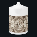 Teekanne mit Vintager Spitzen-Creme und Dunkelbrau<br><div class="desc">Teekanne mit Creme und dunkelbraune Imitate verleihen dem Design ein hellblaues Flair in einigen Blume. Dank Creative Fabrica für einige der Elemente in der Gestaltung.</div>