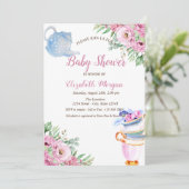 Teekanne mit Wasserfarbe Tee Tasse Blumenbecher Ba Einladung (Stehend Vorderseite)