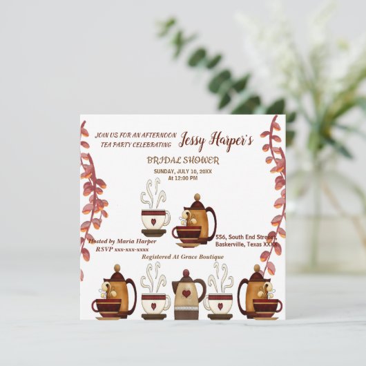 Teekanne Nachmittag Tee Party Brautparty Einladung (Stehend Vorderseite)