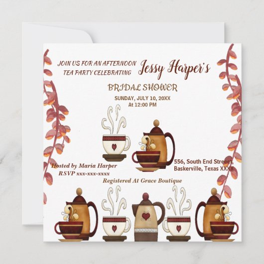 Teekanne Nachmittag Tee Party Brautparty Einladung (Vorderseite)