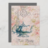 Teekanne paris eiffel Turm Vintages Tee-Party Einladung (Vorne/Hinten)