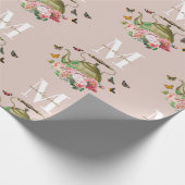 Teekanne Party Pink Floral & Butterfett Monogramm Geschenkpapier (Ecke)