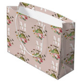 Teekanne Party Pink Floral & Butterfett Monogramm Große Geschenktüte (Rückseite Schrägansicht)