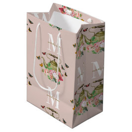 Teekanne Party Pink Floral & Butterfett Monogramm Mittlere Geschenktüte