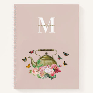Teekanne Party Pink Floral & Butterfett Monogramm Notizblock
