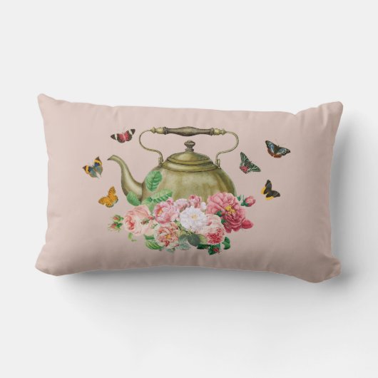 Teekanne Party Rosa Blüten & Schmetterlinge Kettle Lendenkissen (Rückseite)