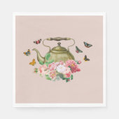 Teekanne Party Rosa Blüten & Schmetterlinge Kettle Serviette (Vorderseite)