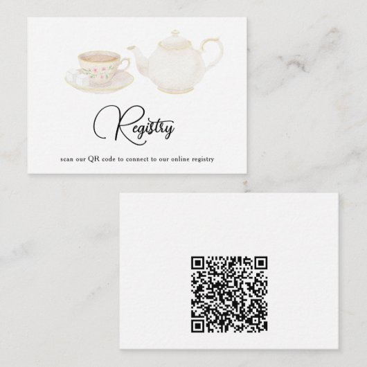 Teekanne QR Code Hochzeits- Geschenkeliste Begleitkarte (Vorne/Hinten)