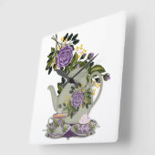 Teekanne, Rose, Kuchen, Teeküche Quadratische Wanduhr (Winkel)