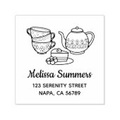 Teekanne, Teakups und Cake-Adresse Permastempel (Design)