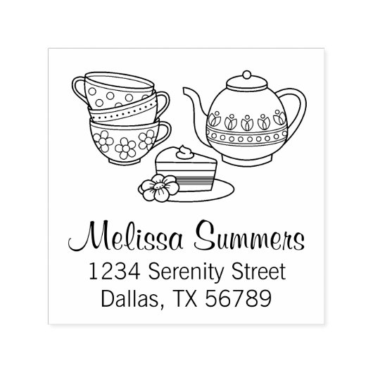 Teekanne, Teakups und Cake-Adresse Permastempel (Design)