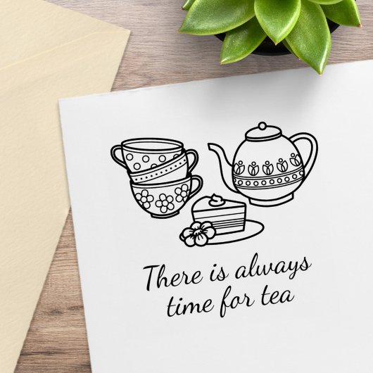 Teekanne, Teakups und Cake Quote Gummistempel