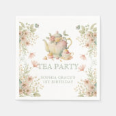 Teekanne & Tee Cups Whimsikäre Wildblumen Geburtst Serviette (Vorderseite)