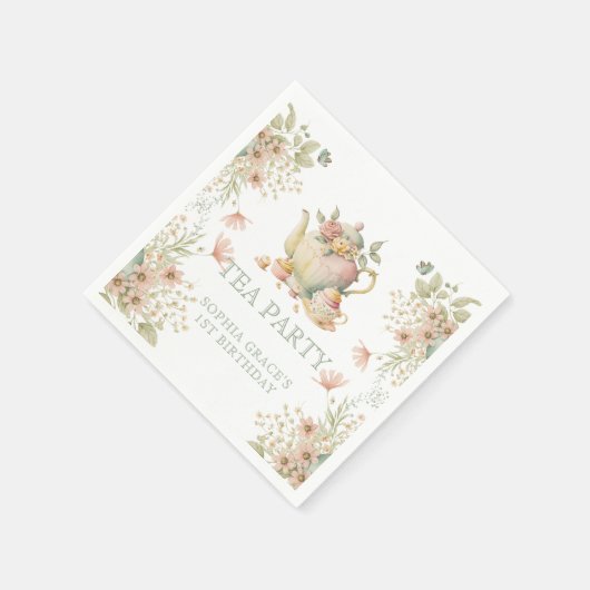 Teekanne & Tee Cups Whimsikäre Wildblumen Geburtst Serviette (Ecke)