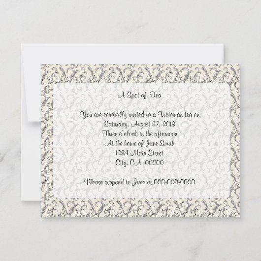 Teekanne und Cup im Extravaganten Hintergrund Einladung (Rückseite)