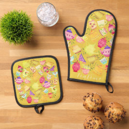 Teekanne und Senf Ofenhandschuh & Topflappen-Set