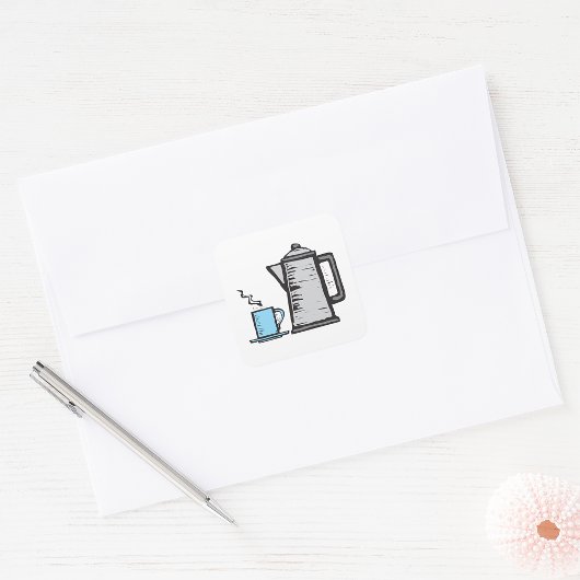 Teekanne und Tasse Quadratischer Aufkleber