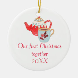 Teekanne-und Teacup-erste Weihnachtsverzierung Keramik Ornament