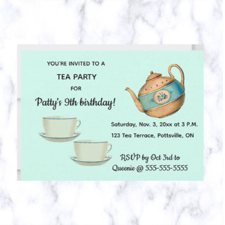 Teekanne und Teacups Geburtstags Tee Party Einladung