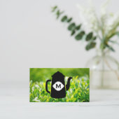 Teekanne und Tee Blätter Hintergrund Visitenkarte (Stehend Vorderseite)