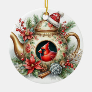 Teekanne-Vogelhaus-Kardinal 6 Keramik Ornament