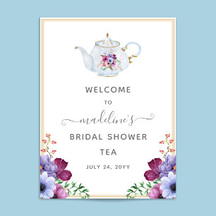 Teekannen-Blumen-Hochzeitsdusche-Empfang Poster