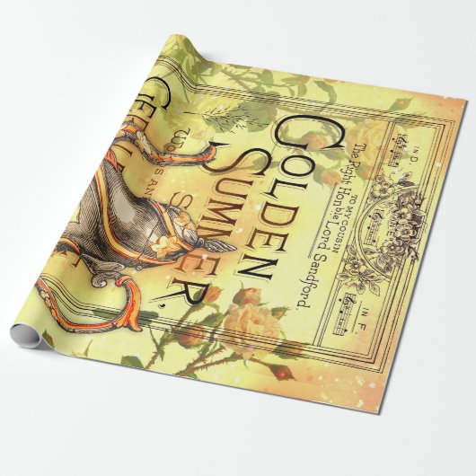 Teekannen-Rosengarten-Ephemere-Decoupage Geschenkpapier (Ungerollt)